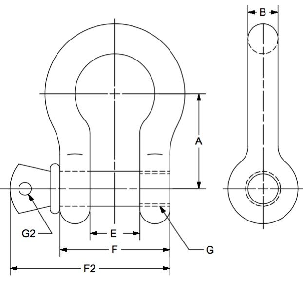 D-Ring Shackle dimensional drawing