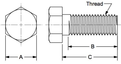 Hex Head Cap Screw, 5/8-18 x 3.00, Zinc Clear dimensional drawing